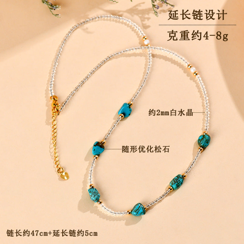 Fine-Cut White Crystal & Artificial Turquoise Collarbone Necklace | Adjustable Chain for Spiritual Harmony
