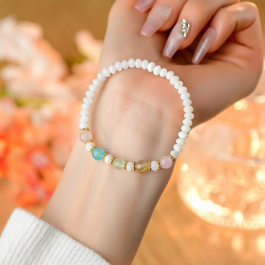 Five Elements Shell Bead Crystal Bracelet | Harmony & Wealth Talisman for Women