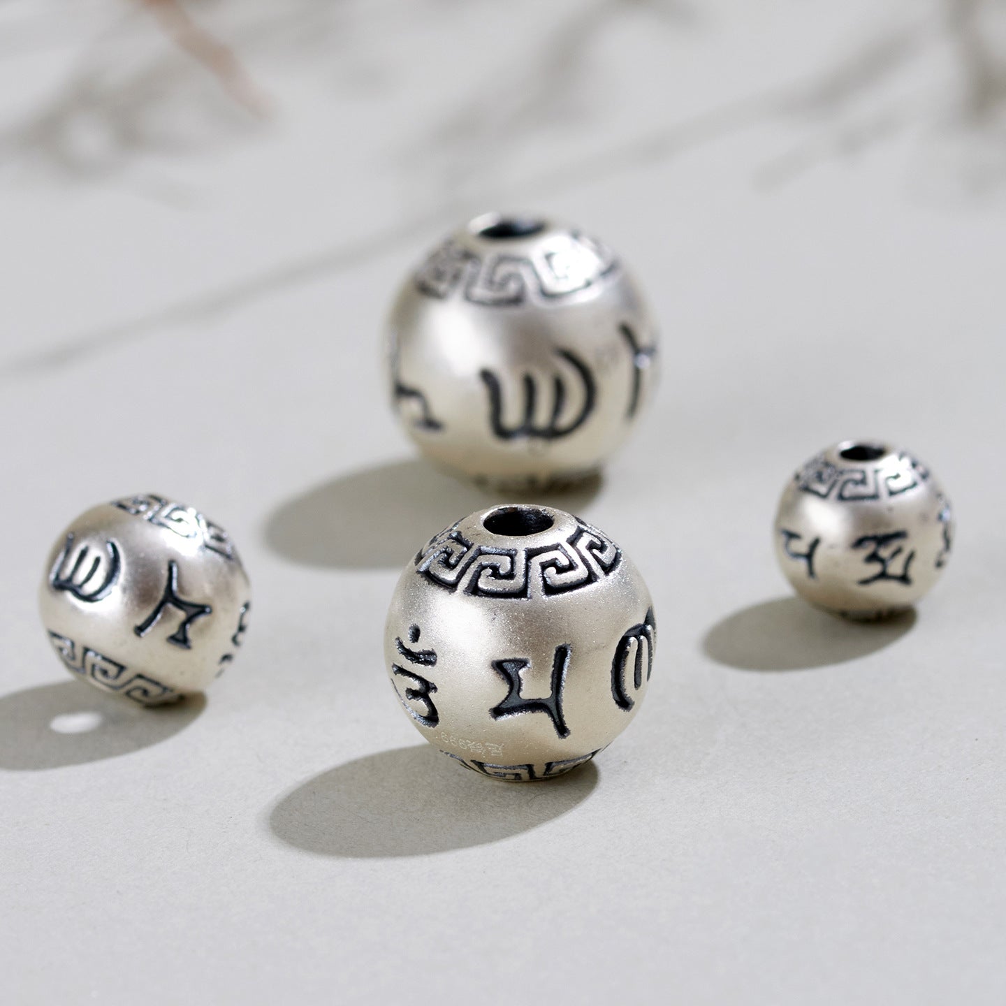 999 Pure Silver Six-Word Mantra Lucky Bead Bracelet & Necklace Spacer Beads