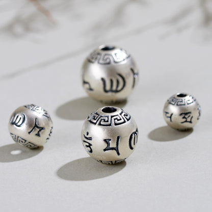 999 Pure Silver Six-Word Mantra Lucky Bead Bracelet & Necklace Spacer Beads