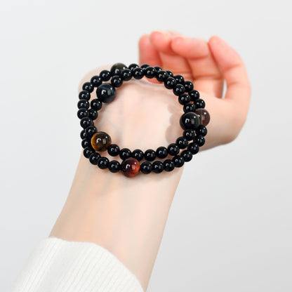 Natural Obsidian Tiger Eye Double Circle Bracelet - Cosmic Protection Unisex Spiritual Charm