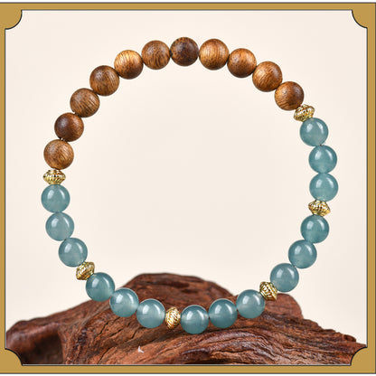 Blue Water Jade Chalcedony Agarwood Buddhist Bracelet | Zen Meditation Beads for Women's Spiritual Protection