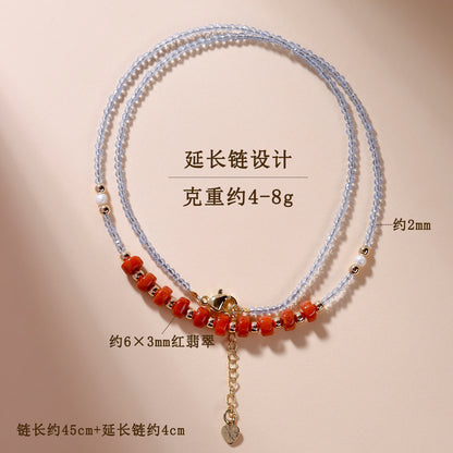 Natural Red Jade Collarbone Necklace | Petite Extension Chain for Women's Elegance & Luck