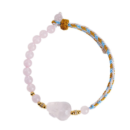 Natural Pink Crystal Pixiu Hand-woven Bracelet | Wealth & Love Attraction Charm
