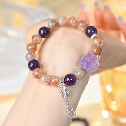 Mystical Nine-Tailed Fox Amethyst Bracelet in Black Gold - Chinese Style Women's Spiritual Talisman