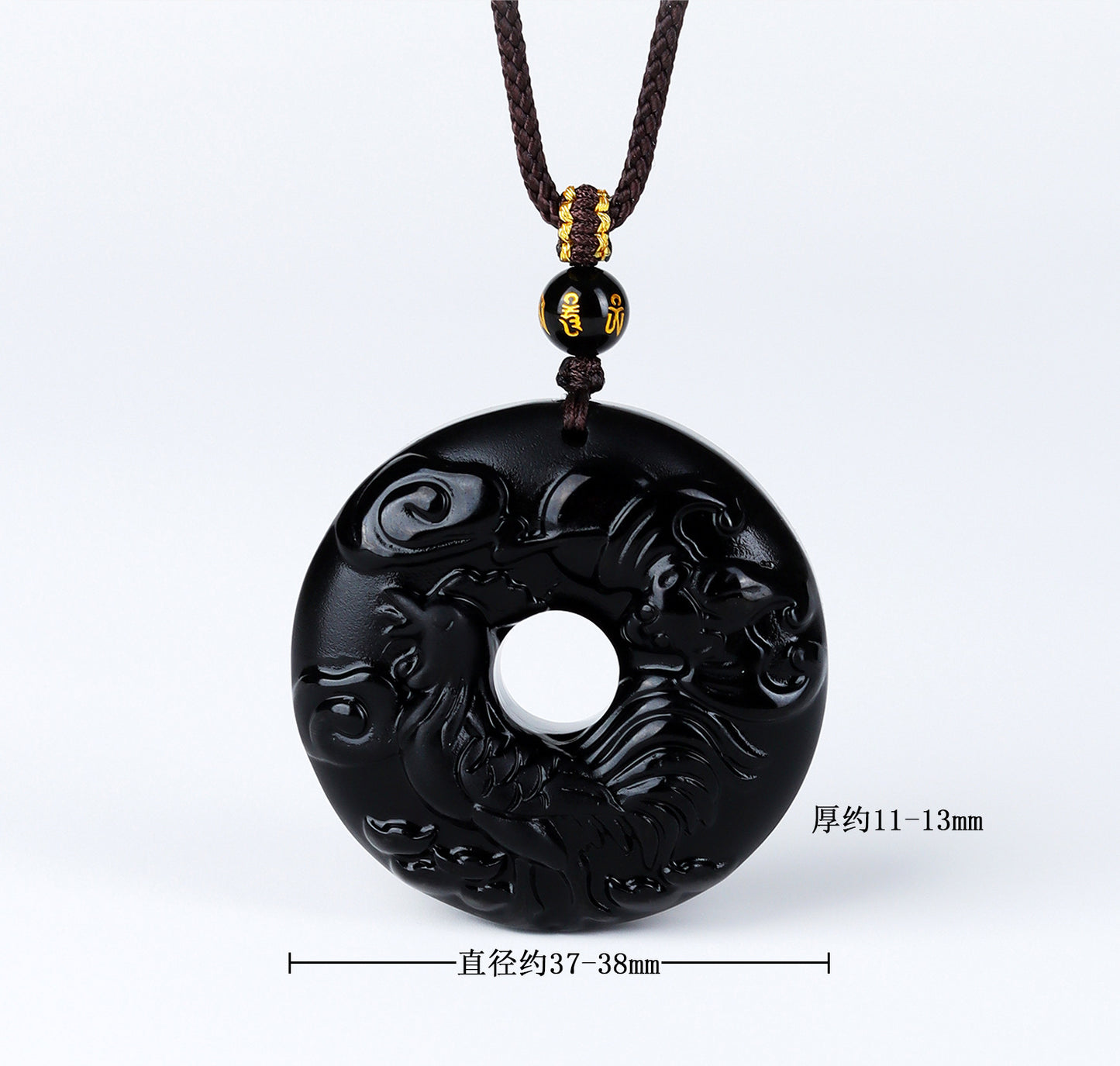 Natural Obsidian Zodiac Peace Buckle Pendant | Spiritual Protection & Fortune Necklace