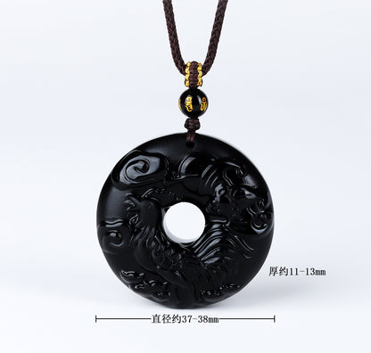 Natural Obsidian Zodiac Peace Buckle Pendant | Spiritual Protection & Fortune Necklace