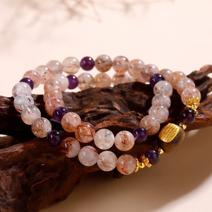 Natural Black Gold Super Amethyst Double Circle Bracelet | Spiritual Protection & Wealth Charm