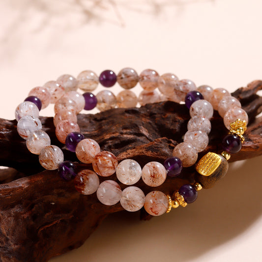 Natural Black Gold Super Amethyst Double Circle Bracelet | Spiritual Protection & Wealth Charm