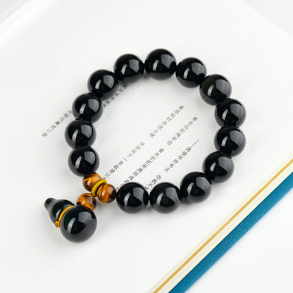 Natural Double Color Eye Obsidian Gourd Bracelet - Buddha Beads for Spiritual Protection & Fortune