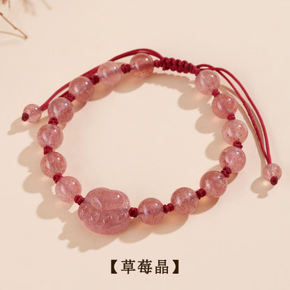 Natural Silver Obsidian Strawberry Crystal Cat Claw Couple Bracelet - Love Protection Handmade Bracelet