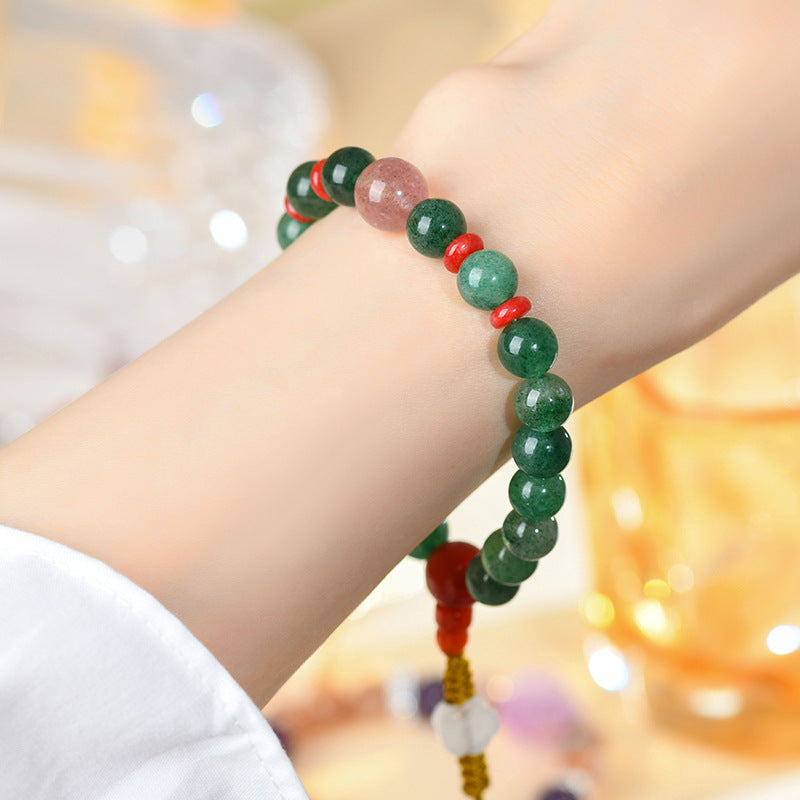 Natural Strawberry Crystal Red Agate Bracelet | Chinese Retro Spiritual Jewelry for Luck and Love