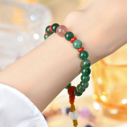 Natural Strawberry Crystal Red Agate Bracelet | Chinese Retro Spiritual Jewelry for Luck and Love