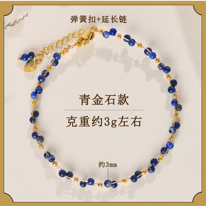 Natural Crystal Lapis Lazuli Tourmaline Red Agate Silk Wrapped Bracelet for Petite Women