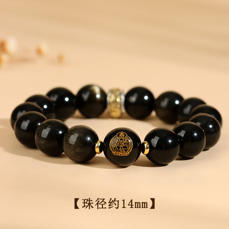 Obsidian Zodiac Buddha Six-Word Mantra Bracelet - Spiritual Protection Customizable Unisex Charm