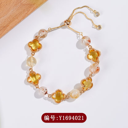 Yellow Tower Crystal Four-Leaf Clover Original Bracelet | Lucky Charm for Women's Fortune & Protection