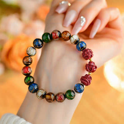 Five-Color Multi-Treasure Incense Ash Glaze Cinnabar Zodiac Bracelet - Dragon Year Tai Sui Protection