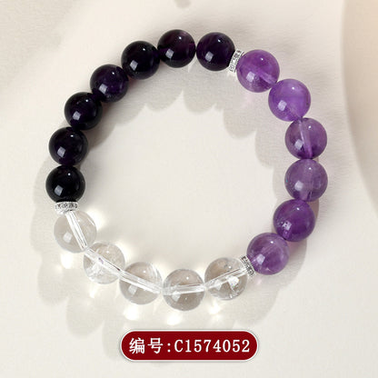 Natural Uruguay Amethyst & White Crystal Bracelet - Dreamy Purple Aura for Women