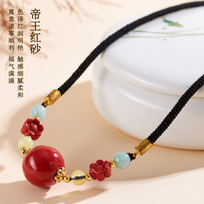 Imperial Red Cinnabar Fortune Bead Necklace | Wealth & Protection Amulet