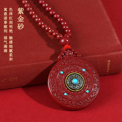 Natural High-Content Cinnabar Mountain Ghost Flower Pendant Necklace – Taoist Amulet for Protection and Wealth