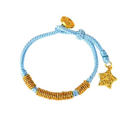 Golden Hammered Star Braided Bracelet | Ancient Craftsmanship Unisex Celestial Protection Jewelry