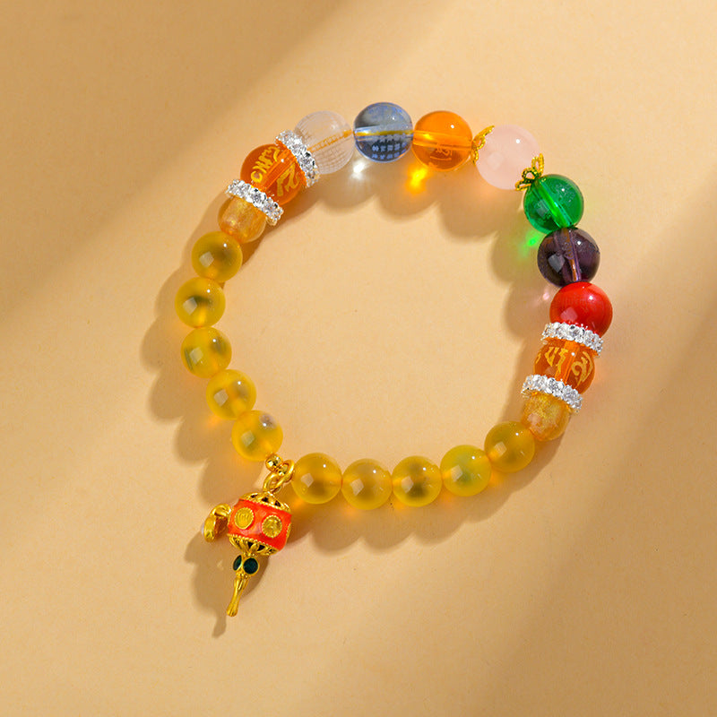Sweet Heart Agate Five Directions Wealth God Bracelet with Heart Sutra Crystal Beads