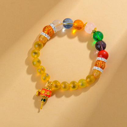 Sweet Heart Agate Five Directions Wealth God Bracelet with Heart Sutra Crystal Beads