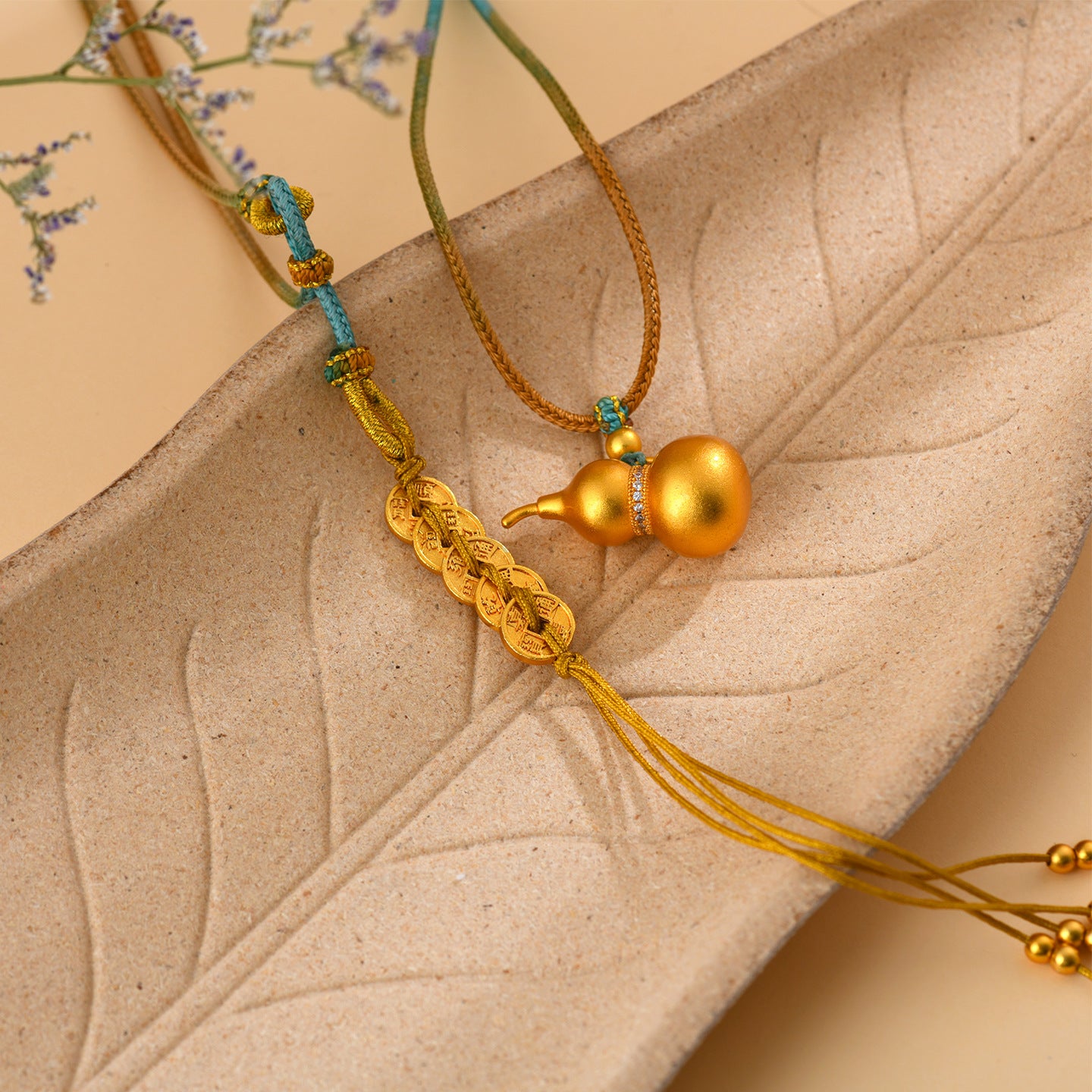 Golden Gourd Pendant Necklace | Chinese Fortune Amulet for Wealth and Protection