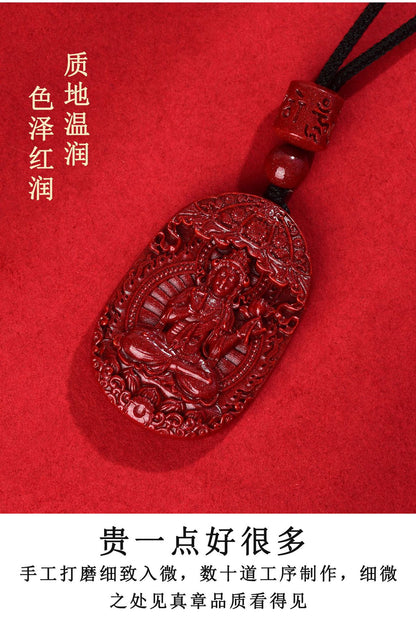 Natural Purple Gold Cinnabar Zodiac Buddha Guardian Deities Necklace Pendant | Spiritual Protection & Fortune