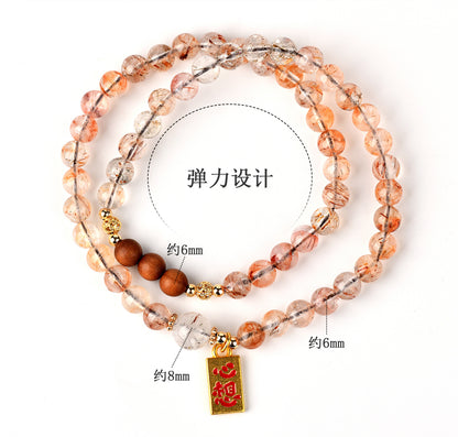 Natural Crystal Black Gold Super Seven Laoshan Sandalwood Double Circle Bracelet - Zen Buddhist Beads