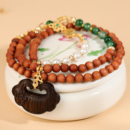 Sandalwood Agarwood Ruyi Pendant Necklace | Zen Buddhist Beads for Spiritual Harmony