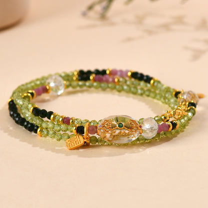 Natural Peridot Blue Sandstone Tourmaline Dual-Use Necklace Bracelet | Wealth & Protection Talisman