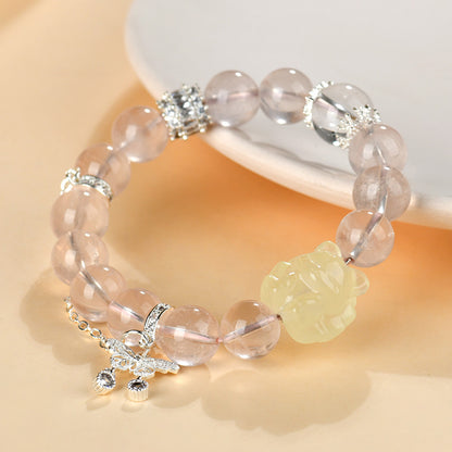 Starlight Pink Crystal Nine-Tailed Fox Butterfly Love Bracelet for Women