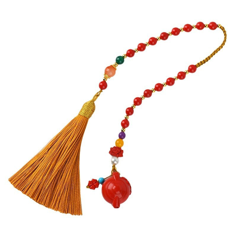 Imperial Red Cinnabar Teapot Car Pendant - Spiritual Protection & Wealth Charm