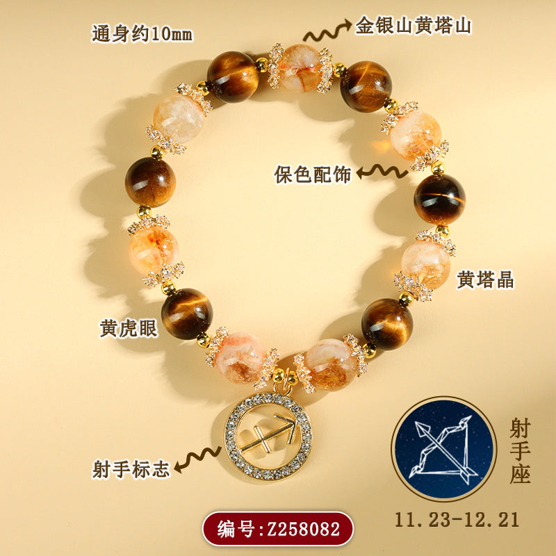 Twelve Zodiac Natural Crystal Multi-Gem Bracelet | Astrological Harmony & Spiritual Elegance