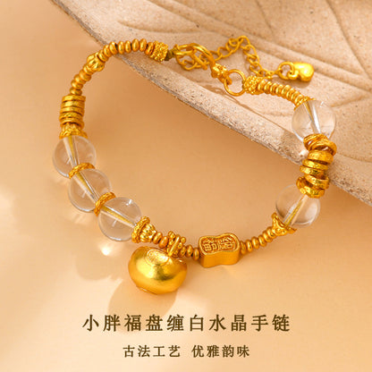 Golden Fu Coil White Crystal Bracelet - Wealth & Fortune Chinese Retro Jewelry