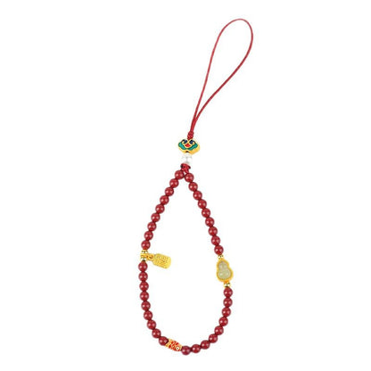 Natural Cinnabar Purple Gold Sand Gourd Pendant - Fortune & Protection Charm for Phone & Bag