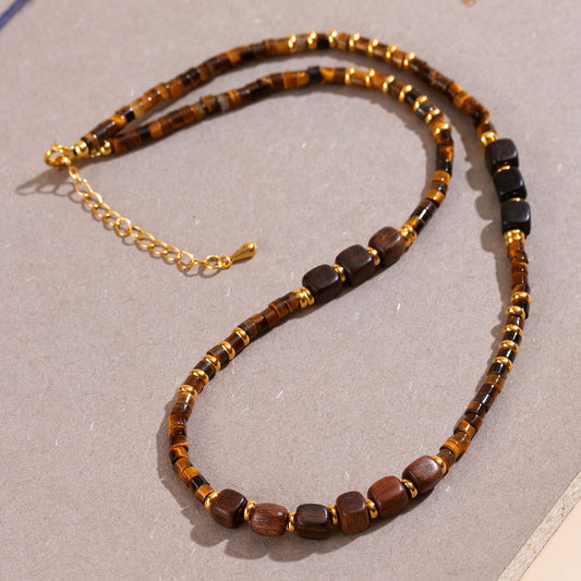 Natural Tiger Eye Agarwood Clavicle Necklace - Spiritual Protection & Wealth Attraction