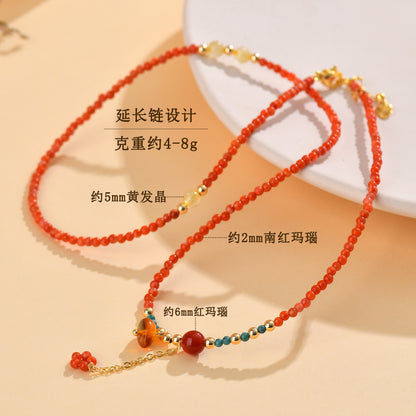 Natural Southern Red Agate & Yellow Rutilated Quartz Multi-Circle Bracelet - Elegant Women's Collarbone Necklace