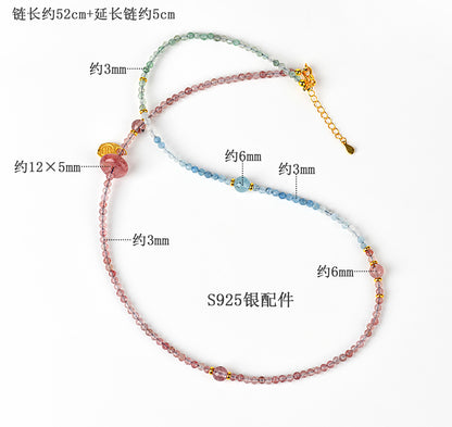 Natural Aquamarine Strawberry Crystal Collarbone Necklace | Elegant Protection & Luck Charm