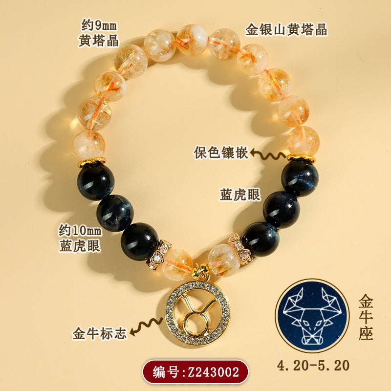 Twelve Zodiac Natural Crystal Multi-Gem Bracelet | Astrological Harmony & Spiritual Elegance