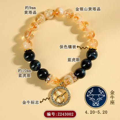 Twelve Zodiac Natural Crystal Multi-Gem Bracelet | Astrological Harmony & Spiritual Elegance