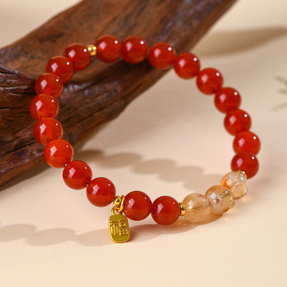 Red Agate and Yellow Pagoda Crystal Fortune Bracelet | Wealth and Protection Amulet