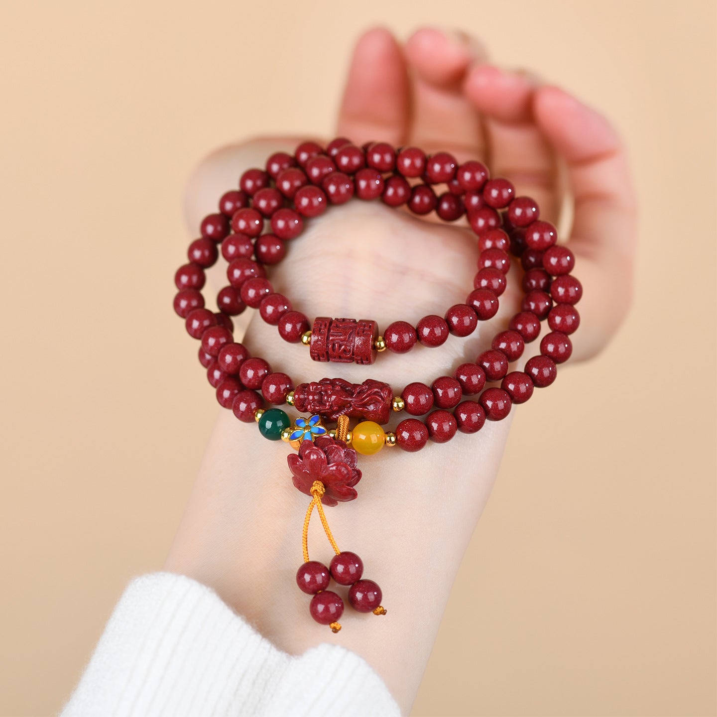 Purple Gold Cinnabar Pixiu Three-Circle Bracelet | Wealth Protection & Luck Enhancement Talisman