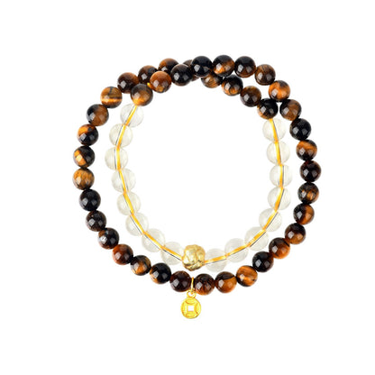 Natural Yellow Tiger Eye Double Circle Bracelet | Buddhist Bead for Women's Protection and Fortune