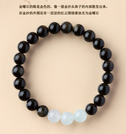 Natural Obsidian Crystal Bracelet with Golden Rutilated Quartz & Gemstones | Spiritual Protection & Wealth Attraction