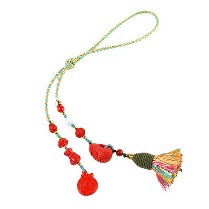 Natural Cinnabar Lotus Prosperity Car Pendant Keychain - Wealth & Protection Talisman