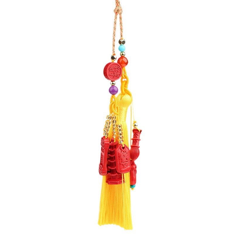 Natural Raw Cinnabar Success Pendant - Car Keychain Bag Charm for Good Luck & Protection