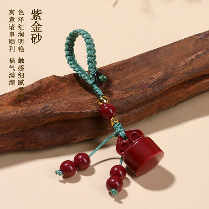 Natural Purple Gold Cinnabar Wishful Keychain - Chinese Style Luck Charm for Bags