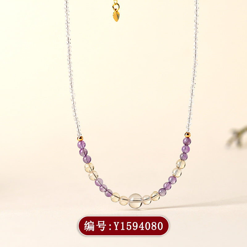 Natural White Crystal Ametrine Collarbone Necklace | Spiritual Balance & Elegant Protection